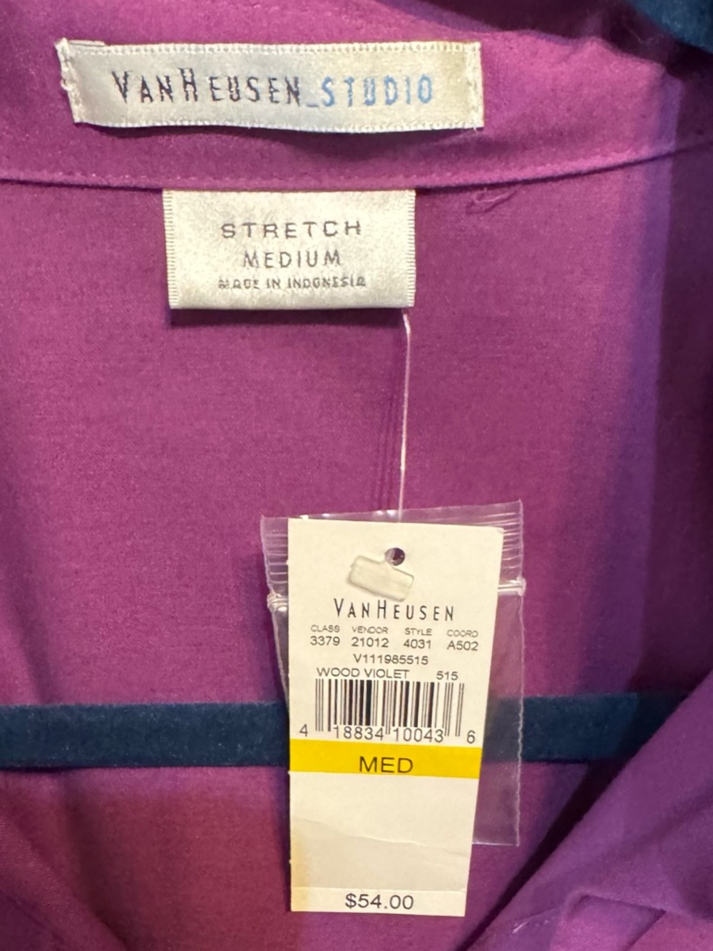 Van Heusen Studio NWT Wood Violet Stretch Shirt size Medium - Picture 3 of 8